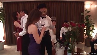 Japanese wife drops on will not hear of knees to loathe fucked via a party